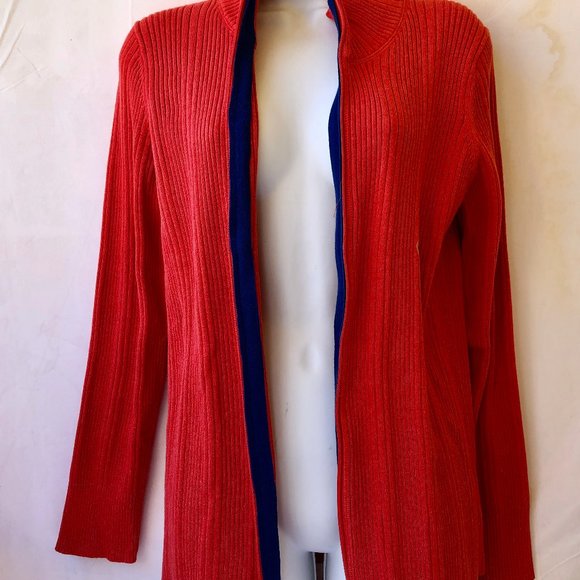 Eddie Bauer Zip Close Orange Cardigan Ribbed Sweater NEW - Picture 6 of 9